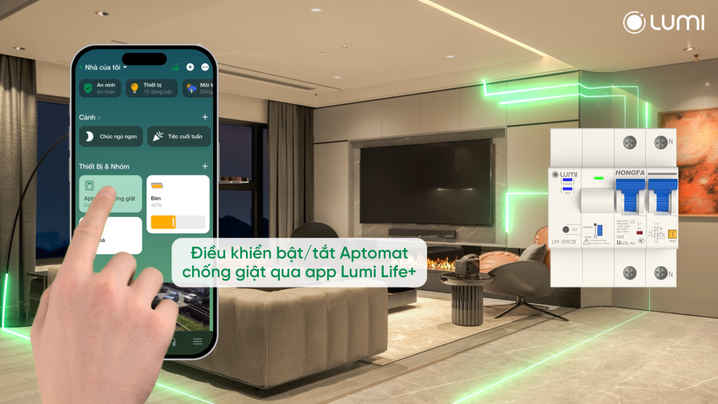 Aptomat chống giật Lumi được điều khiển thông qua app Lumi Life+