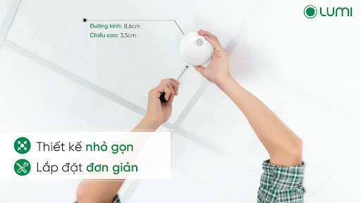 Cảm biến khói Lumi nhỏ gọn, dễ dàng lắp đặt tại nhiều vị trí trong nhà